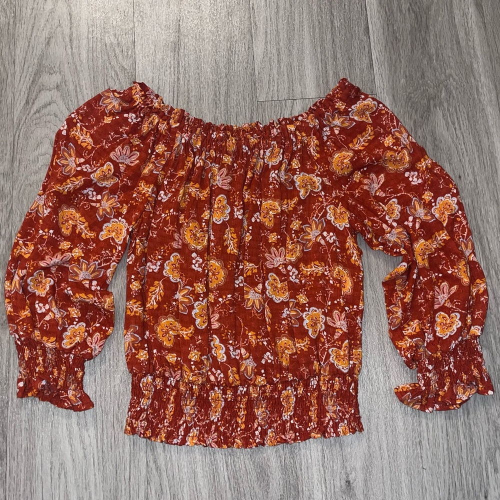Rachel Zoe Rust Red Floral Off-Shoulder Blouse